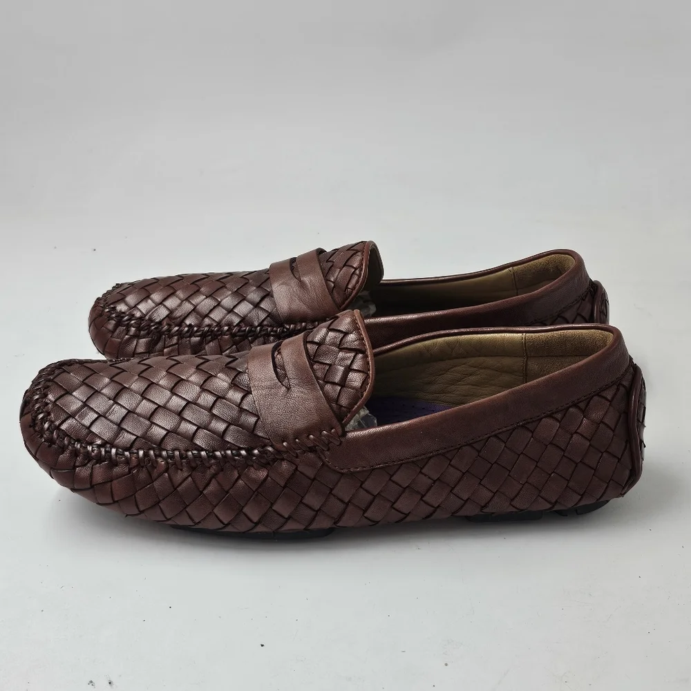 Robert Zur San Tropez Woven Leather Penny Loafers Cognac Mens Size 8 Driver